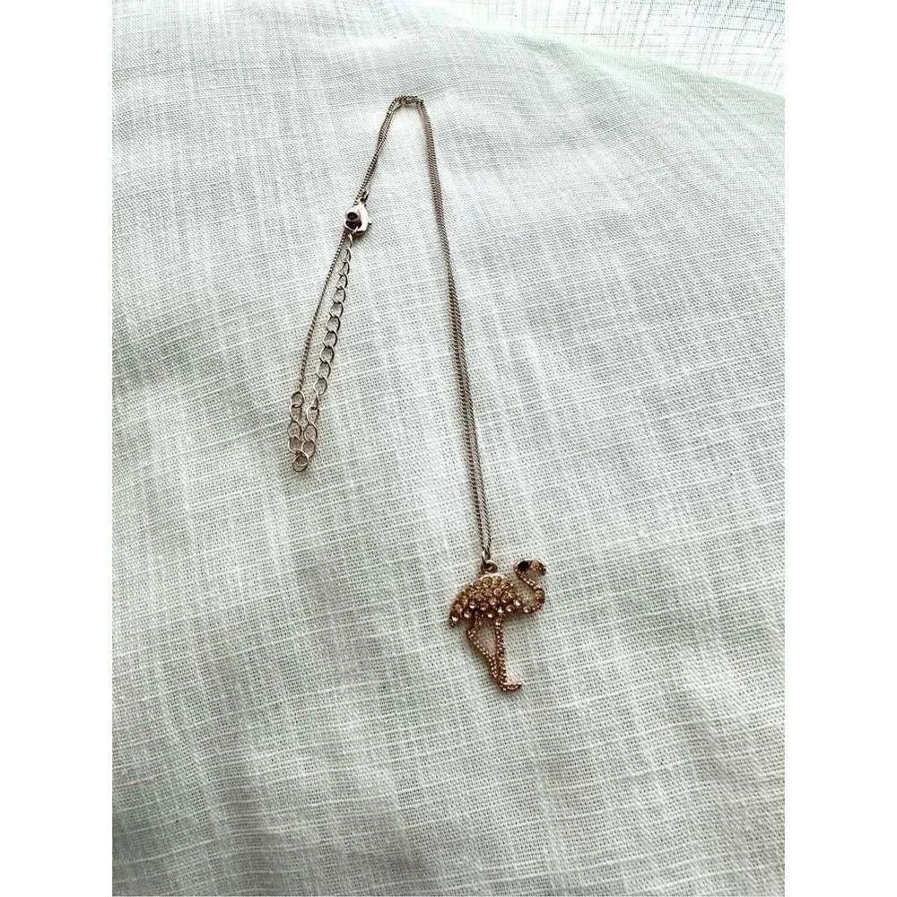 Rose gold flamingo, rhinestone necklace
